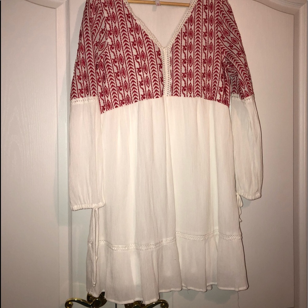 V neck long sleeve babydoll dress